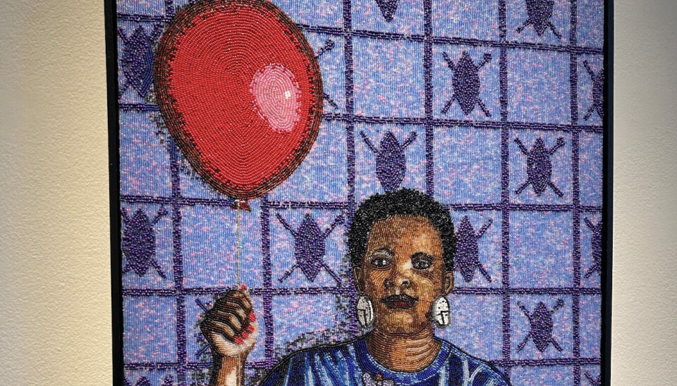 This year’s London 1-54 Contemporary African Art Fair featured 44 galleries exhibiting the work of dozens of artists from Africa and the diaspora. A picture of Mbuso Hlongwa’s ‘Isibusiso (Blessing) II’, made in collaboration with Qaaqambile Bead Studio. The picture was taken at the London 1-54 Contemporary African Art Fair held October 16-19, 2025.